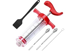 Osznmmg Plastic Marinade Injector, Meat Injector, Break-Resistant Marinade Injector with 2 Stainless Steel Meat Needles, 1 Small Cleaning Brush and a Grease Brush, Meat Injector