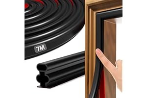 MAUDZLAN Draft Excluder Seal Strip Replacement 275 Inch/7 M Self-Adhesive Rubber Draught Excluder Weather Stripping for Door Frame Windows Soundproof Insulation Suit for 5 to 9mm Gap (Black, 7M)