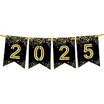 KatchOn Happy New Year Yard Schild – 305,8 X 50,8 Cm, Schwarz-goldenes Stoffbanner Für Silvester, Wiederverwendbar