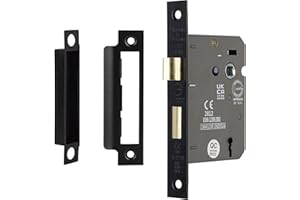 Decoranddecor Sash Mortice Door Lock with Keys - 2.5inc /64mm - Matt Black - Fire Rated - UKCA & CE Approved