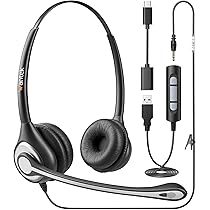 Wantek 602F Headsets mit Kabel Noise Cancelling Mikrofon USB 3,5mm Stecker und Typ-C Adapter für