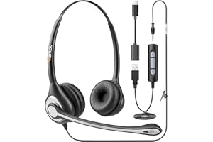 Wantek USB Headset with Microphone For Laptop,Type-c/USB/3.5mm Jack 3-In-1 PC Headphones with Mic Noise Cancelling,computer headsets with Volume Control & Mute for Call Centers,Zoom,Home Office,VoIP