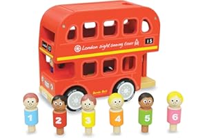 Indigo Jamm Bernie’s (Bernie) Number Bus, Wooden Toy Iconic London Bus Vehicle with Removable Roof and Passengers Toddler Toys for 2 3 4 year old Boy and Girls