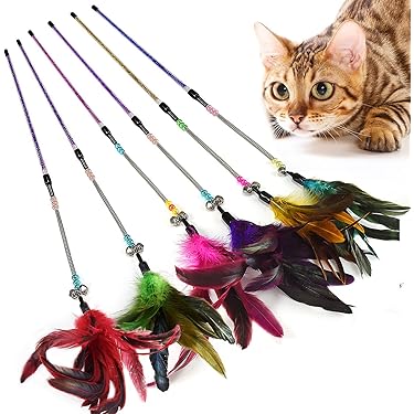 Kattenspeeltjes - Vijf stuks met veren voor urenlang speelplezier