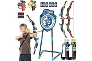 VROGTIK Kids LED Standing Archery Set with Bow & Arrows – Outdoor Sports Toy Gift for Boys & Girls Ages 4-12, Safe & Fun Target Practice Game, Blue/Green