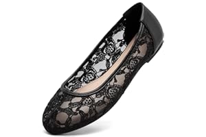 Greatonu Damen Geschlossene Ballerinas Brautschuhe atmungsaktiv Lace Flache Schuhe