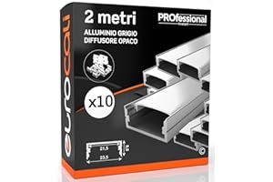 Eurocali 10x Profili da 2 metri (20mt) in Alluminio grigio per Strisce LED Schermatura Opaca ingombro max striscia led 21.5mm - 23.5 x 9.8