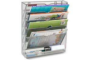 TQVAI Wall File Holder Organiser 6 Tier Magazine Rack A4 Paper Storage Desk Tidy Stationary Organiser, Silver