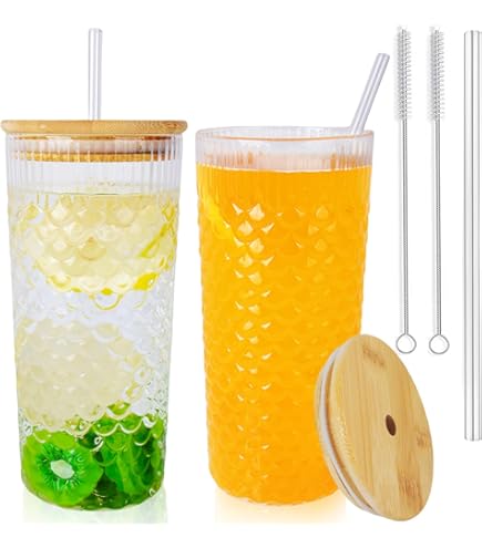 Lot De 4 Canettes En Verre Avec Couvercle Et Paille, Tasses à Café