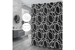 Miorkly Shower Curtain black,Anti Mould Proof Resistant,Waterproof,Weighted Hem,Resistant Washable Christmas Bathroom Curtains, 100% Polyester,12 Hooks (180 x 180 cm,Black)