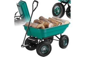 tectake® Carretto Giardino - Portata 120kg - Ruote Pneumatiche, Carrellino con Ruote Portatutto, Telaio in Acciaio, Manico Imbottito, Facile da Manovrare, per Giardino e Esterno - Verde