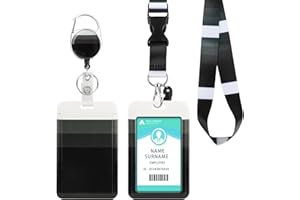 DUOUPA Porta Tarjetas Identificativas, Lanyard con ID Card Badges, Porta Tarjetas con llavero extensible para mujeres, profesores, enfermeras, doctor, estudiante（Blanco y negro）