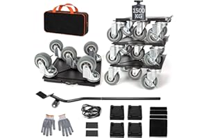Guolich Kit Sollevatore Mobili, Spostare Mobili Pesanti, Kit Spostamento Mobili con Funzione di Parcheggio, Carico 1500 kg, con 5 Ruote Girevoli 360° per Spostamento Facile dei Mobili (Grigio)