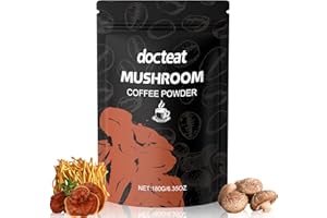 DONGCILL Café Aux Champignons,Mélange 6 Champignons Avec Adaptogènes & Probiotiques,Complexe de Champignons en Poudre Bio avec Crinière De Lion,Chaga,Reishi,Cordyceps,Plus,Cafe Instantané Arabica,180g