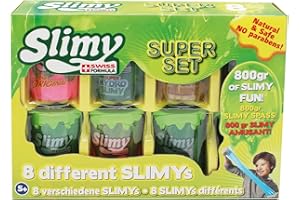 Slimy Super Set 8 x 100g - Original Slimy Slime Set avec 8 Masses de Jeu différentes, Un Maximum de Plaisir de Jeu avec 800g de Slime dans Un Coffret Cadeau, Masse de Jeu Flexible (de 3 Ans)