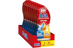 Pril Duo Gel, Detersivo lavastoviglie Gel, Azione Anti Odore, con Aceto, Formato da 8 Confezioni da 30 Lavaggi, Totale 240 Lavaggi