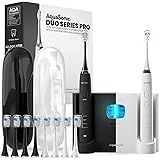 AquaSonic Duo Pro,Spazzolino da denti elettrici con doppio manico ultra sbiancante 40.000 VPM, base di ricarica wireless e ig