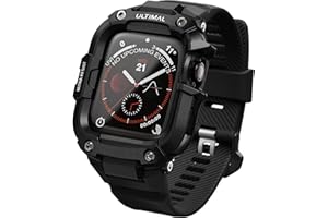 ULTIMAL Case with Band Compatible with Apple Watch Straps Series 6 5 4 SE SE2 SE3 44mm, Rugged Military Grade Protective Bumper Cover for iWatch Strap Men (44mm, Black)