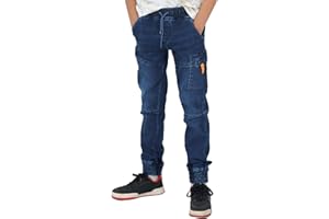 NOROZE Casual Retro Denim Pants Tapered Leg Design Stretchable Jeans Joggers Sweatpants Style Trouser with Elasticated Drawstring Waist UK Sizes 5-13 Years