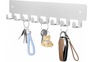 pickpiff Llavero plateado para adhesivo de pared, ganchos para llaves con 8 ganchos montados en la pared, ganchos negros para decoración de pared, sin taladro, para sala de estar, cocina, oficina