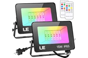 Lepro 15 W LED-strålkastare RGB med RF-fjärrkontroll, 2 vattentäta LED-strålkastare med minnesfunktion, dimbar färgförändring