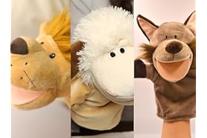 LOMTRATS Marionette a Mano con Animali per Bambini,Il Bambino Include Lupo Leone ecc.Bocche Aperte Mobili,Perfette per Raccontare storie,Insegnare,Scuola Materna,Regali di Compleanno