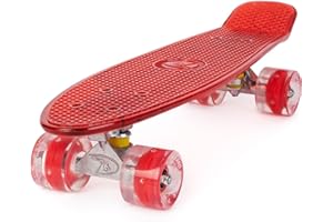 LAND SURFER® Skateboard Cruiser Retro Completo 56cm con Tabla Coloreada Transparente – cojinetes ABEC-7 – Ruedas Que se iluminan 59mm PU + Bolsa para el Transporte