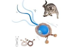 Pet Prime Interactive Cat Ball Toy USB Rechargeable Automatic Moving Toy with 3 Motion Modes & Bird Chirping Indoor Play for Cats with Led Light (Blue)