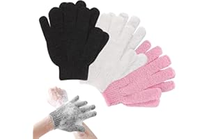 ANEI Peeling-Handschuhe, Bade- und Körperpeeling-Handschuhe, Bambus-Duschhandschuhe, entfernt eingewachsene Haare und abgestorbene Haut, für Dusche, Spa (Black + Pink + White)