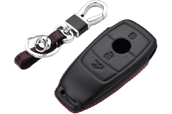 M.JVisun Véritable Cuir Clef Coque Porte-clés pour Mercedes-Benz 2019-2022 Classe A Classe C Classe G 2017-2022 Classe E 2018-2021 Classe S Intelligent Clé de Voiture - Cuir - Noir