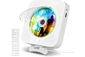 KOVCDVI CD Player mit Hintergrundlichtern Bluetooth Lautsprecher CD-Player für Wandmontage mit FM-Radio USB-Wiedergabe TF-Kartenwiedergabe AUX-Wiedergabe LCD-Bildschirm Fernbedienung Staubschutzhülle