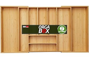 Orga-box UNIVERSAL Cubertero de bambú ajustable para anchura de armario 700-900 mm hasta 9 compartimentos para profundidad de cajón 473 mm