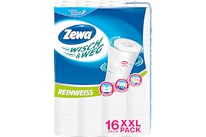 ‎ZEWA Zewa Wisch und Weg Küchenrollen Reinweiss, saugstarke Wischtücher in hellem Weiß, 1 x 16 Rollen (16 x 45 Blatt)