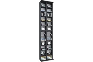 VCM Holz CD DVD Stand Regal | CD Regal mit Platz für 408 CDs oder 144 DVDs oder 80-Videos | Maße: H. 183 x B. 42 x T. 20 cm | Elegantes CD/DVD Regal | Blu ray Regal – Almera