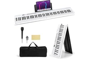 COSTWAY 88-Key Folding Digital Piano Keyboard, Full-Size Semi-Weighted Electric Piano with Microphone, Wireless Connection, Carrying Bag, Portable Keyboard for Beginners, Kids, Adults (White)