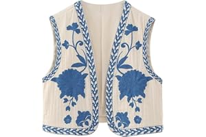 WANGSCANIS Women Vintage Floral Embroidered Vest Y2k Sleeveless Open Front Waistcoat Boho Flower Cardigan Vests Crop Top