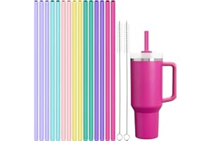 Tomorotec Silikonowe słomki wielokrotnego użytku, 30 cm, wielokrotnego użytku, do kubków Stanley, 20, 30, 1,134 g, z 2 szczotkami do czyszczenia, bez BPA, żywe kolory, elastyczne słomki do użytku