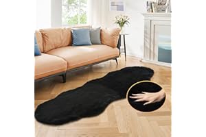 ORINOVA Teppich Schlafzimmer Flauschig Schwarz 60x180 cm Fellteppich Kunstfell Teppich Weich Wohnzimmer Waschbar Fellform
