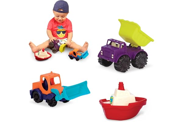 B. Toys - Chargeurs et flotteurs - Rouge, Violet et Orange - Mini véhicules - Camion-Benne, Chargeur, Bateau - Camions Jouets - Petit Jouet pour Tout-Petits et Enfants - 18 Mois et +