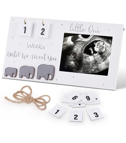 Cornice Con Sonogramma E Nappe 'Love At First Sight' – Colore Legno Neutro – Doppia Foto Per Cameretta Bambino – Regalo Baby Shower