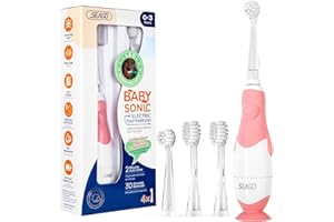 Seago Baby Electric Toothbrush, Children's Power Toothbrushes with 4 Brush Heads and Led Light, 2-Min Timer for Children Aged 6 Months to 4 Years, Penguin Shape Design SG513(Pink)