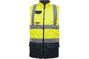 MMK Hi Viz VIS Bodywarmer Fleece Lined Reversible High Visibility Reflective Waterproof Workwear Security Safety Wear Warm Gilet Waistcoat Body Warmer Padded Vest Big Size S-5XL
