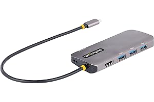 StarTech.com Wieloportowy adapter USB C, wideo HDMI 4K 60 Hz, 3-portowy koncentrator USB 5 Gb/s, zasilanie 100 W, GbE, kabel 30 cm, mini stacja dokująca do laptopa (127B-USBC-MULTIPORT)