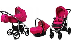 BabyLux® Kinderwagen Set 3 in 1 - Qbaro - incl. Babywanne, Buggy Sportsitz, Auto-Babyschale - Autositz - Kinderwagenset - Kombikinderwagen mit Wickeltasche, Regenschutz usw.