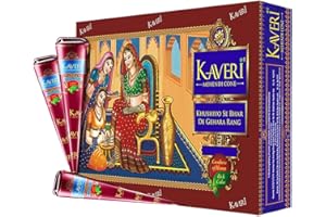 Kaveri Natural Henna Mehandi Cone for Hands & Hair Herbal Rajasthani Henna Paste in Natural Dark Brown Color With Nilgiri Oil for Bridal Dulhan Wedding Occasion Instant Mehendi Cone - Pack of 12