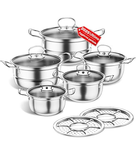 Set Pentole A Induzione 6 Pezzi Karl Hausmann - Acciaio Inox Con Coperchi In Vetro
