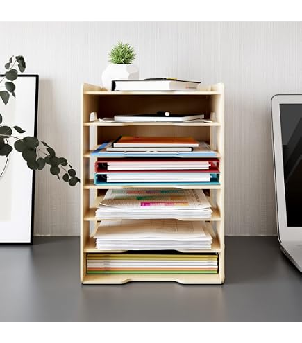 Organisateur De Bureau En Bois Locisne - 5 Niveaux Détachables - Porte-documents A4 - Rangement Papier, Cahiers, Stylos