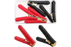 VooGenzek 4 Pièces 100A Pinces Crocodiles de Batterie, Pince Voiture Batterie en Cuivre, Pince Demarrage Voiture, pour Chargeurs De Batterie De Voiture (90mm, Rouge + Noir)