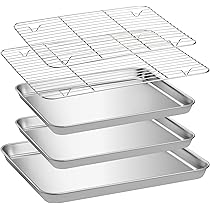 Dromzen - Plaque De Four Rectangulaire Inox Avec Grille - 40.5x30.5 Cm - Pour Cuisson Saine