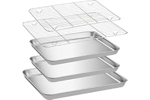 Navaris Teglie da Forno in Acciaio Inox - 3 Teglie e 2 Griglie di Raffreddamento - Set di Teglia Forno Rettangolare con Griglia - Leccarda per Impanare Infarinare - Placca da Forno